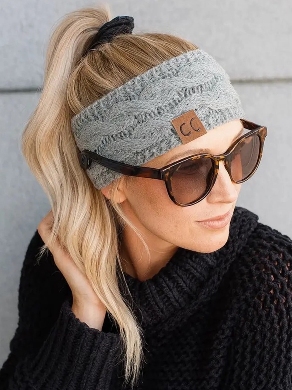 CC Cable Knit Head Wrap - Gray